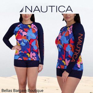 Nautica Ladies Long Sleeve Rashguard Swim Shirt Multi-Color NWT